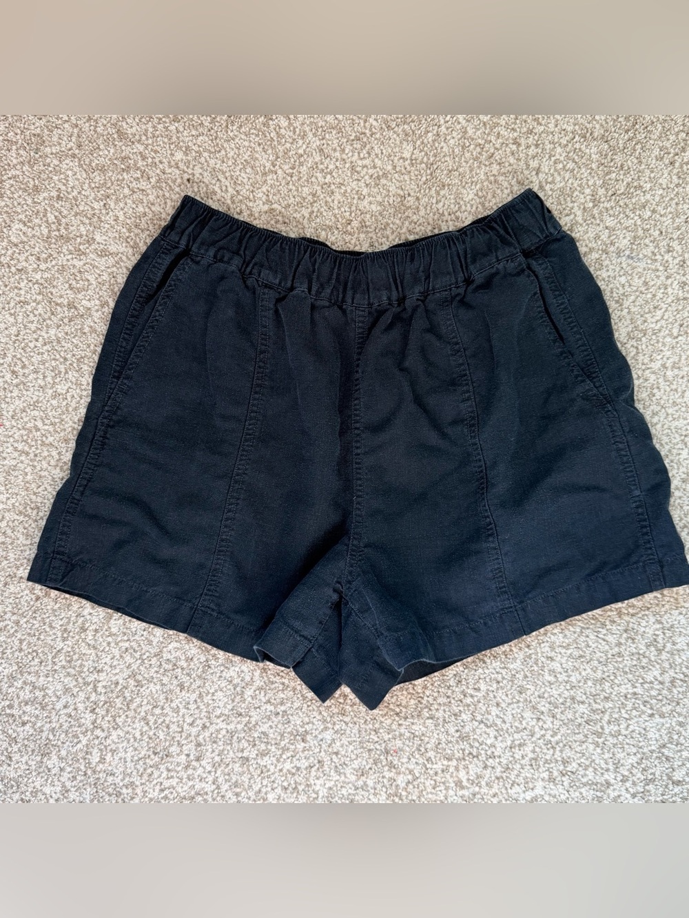 Madewell Black Linen Elastic Waist Shorts, Size Small